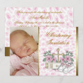Roze Luipaard Baby Meisje Foto Doop Kaart (Voorkant / Achterkant)