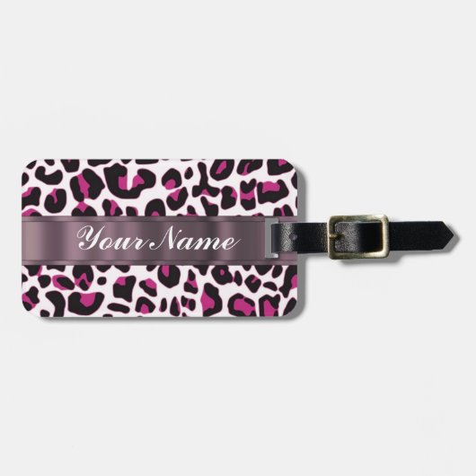 Roze luipaard bagagelabel (Voorkant horizontaal)