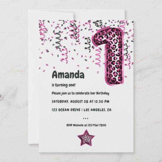 Roze Luipaard Ballon 1e Kerstdag Uitnodiging (Voorkant)