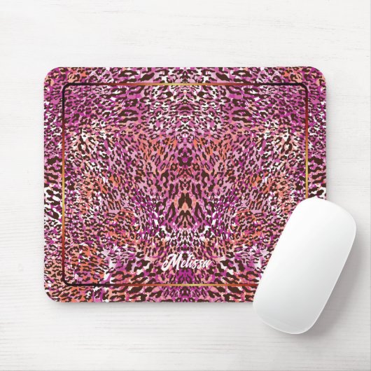 Roze Luipaard Camo Stijl Aangepaste Naam Muismat (Met muis)