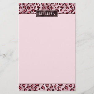 Roze Luipaard Dierprint Met Nep Folie En Naam Briefpapier