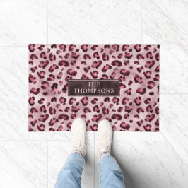 Roze Luipaard Dierprint Met Nep Folie En Naam Deurmat