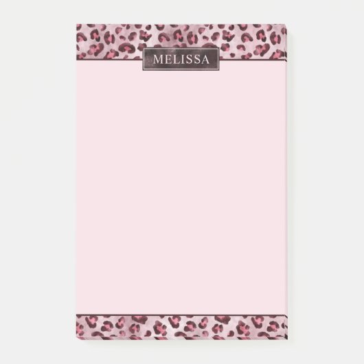 Roze Luipaard Dierprint Met Nep Folie En Naam Post-it® Notes (Voorkant)