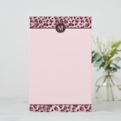 Roze Luipaard Dierprint Met Nep Folie Monogram Briefpapier (Staand voorkant)