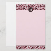 Roze Luipaard Dierprint Met Nep Folie Monogram Briefpapier (Voorkant / Achterkant)