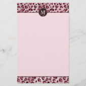 Roze Luipaard Dierprint Met Nep Folie Monogram Briefpapier (Voorkant)