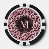 Roze Luipaard Dierprint Met Nep Folie Monogram Poker Chips (Voorkant)