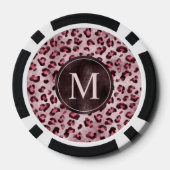 Roze Luipaard Dierprint Met Nep Folie Monogram Poker Chips (Achterkant)