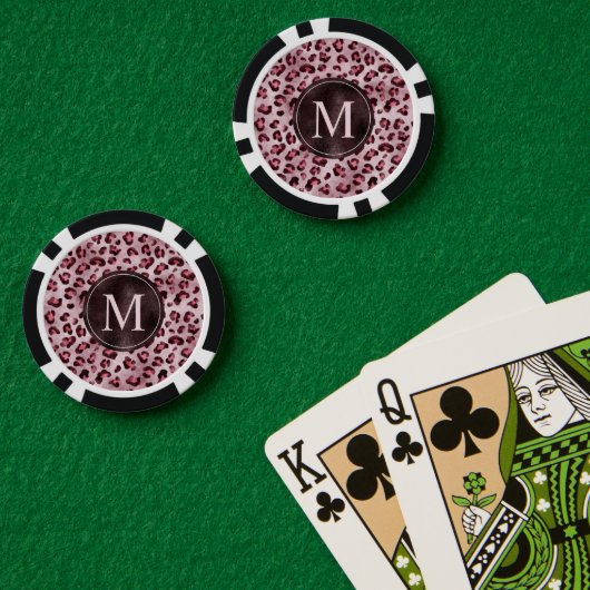 Roze Luipaard Dierprint Met Nep Folie Monogram Poker Chips (Pokertafel (Dubbel))