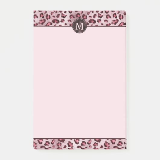 Roze Luipaard Dierprint Met Nep Folie Monogram Post-it® Notes (Voorkant)