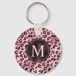 Roze Luipaard Dierprint Met Nep Folie Monogram Sleutelhanger