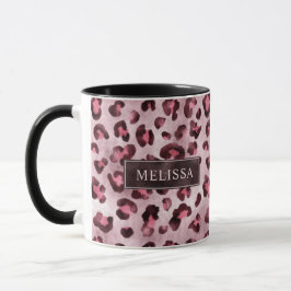 Roze Luipaard Dierprint Met Nepfolie En Naam Mok