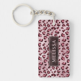 Roze Luipaard Dierprint Met Nepfolie En Naam Sleutelhanger