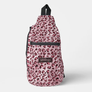 Roze Luipaard Dierprint Met Nepfolie En Naam Sling Bag