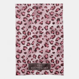 Roze Luipaard Dierprint Met Nepfolie En Naam Theedoek