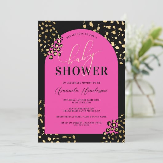 Roze luipaard drukschoeisel Uitnodiging (Staand voorkant)
