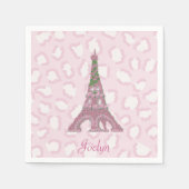 Roze Luipaard Eiffeltoren Rozen Servet (Voorkant)