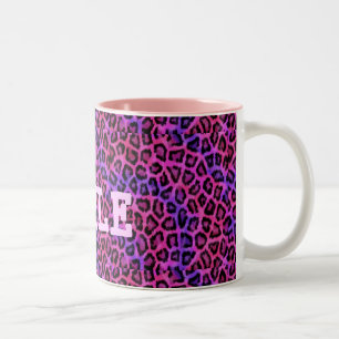 Roze luipaard en glimlach huidafdruk tweekleurige koffiemok