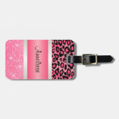 Roze luipaard en Glittery Print Bagagelabel (Voorkant horizontaal)