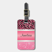 Roze luipaard en Glittery Print Bagagelabel (Voorkant verticaal)