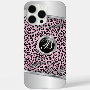 Roze luipaard en metalen print   Monogram iPhone 16 Pro Max Hoesje