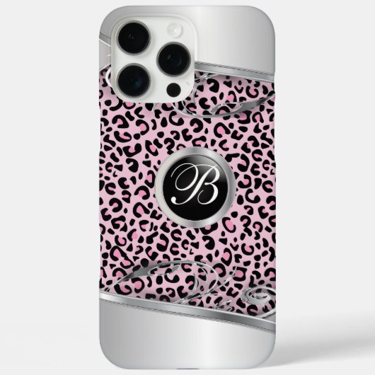 Roze luipaard en metalen print | Monogram Case-Mate iPhone Case (Achterkant)