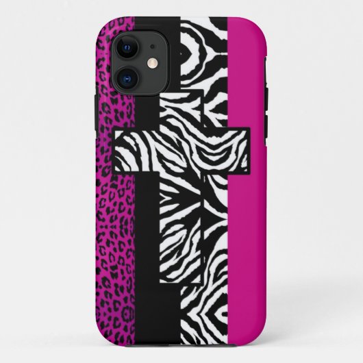 Roze Luipaard en Zebra Dierenprint met Kruis Case-Mate iPhone Case (Achterkant)