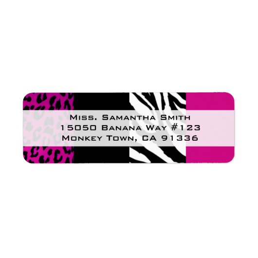 Roze luipaard en Zebra Dierenprint retouradres Etiket (Voorkant)
