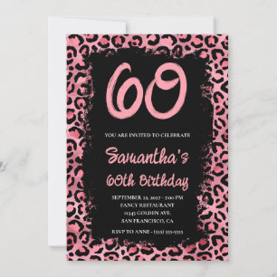 Roze luipaard gekleurd zwart 60e verjaardag kaart