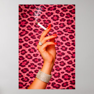 Roze Luipaard Glam Poster, Chic Mode Sigaret Poster