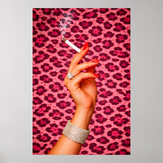Roze Luipaard Glam Poster, Chic Mode Sigaret Poster (Voorkant)