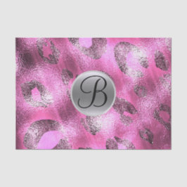 Roze Luipaard Glans Elegant Monogram Letter Initia Tissuepapier