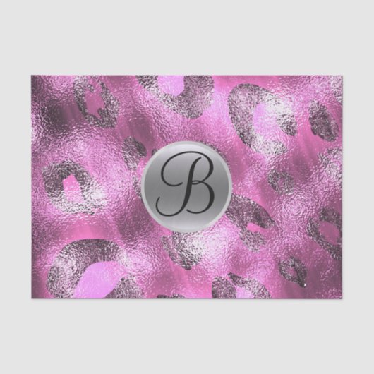 Roze Luipaard Glans Elegant Monogram Letter Initia Tissuepapier (Voorkant)