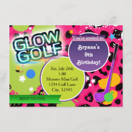 Roze Luipaard Gloeiende Golf Golfen Feest Uitnodig Kaart