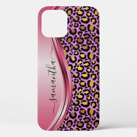 Roze Luipaard Handgeschreven Naam Metaal Case-Mate iPhone Case (Achterkant)