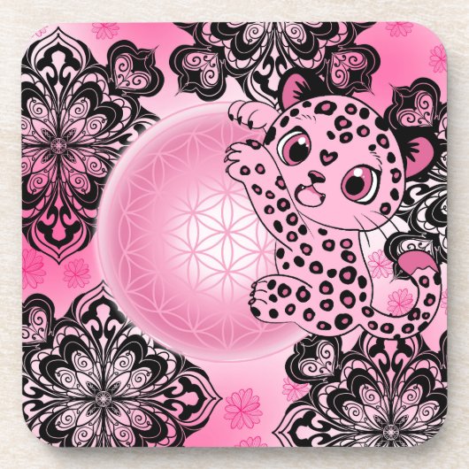Roze Luipaard Harmonie Bier Onderzetter (Voorkant)