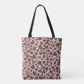 Roze Luipaard Hart Patroon op Blos Tote Bag (Achterkant)