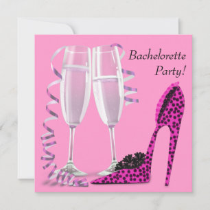 Roze Luipaard Hoge Hak Bachelorette Feest Kaart