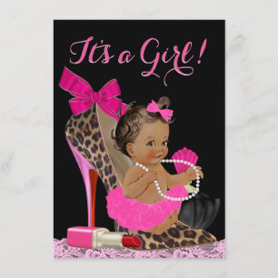 Roze Luipaard Hoge Hak Schoen Etnische Baby Shower Kaart