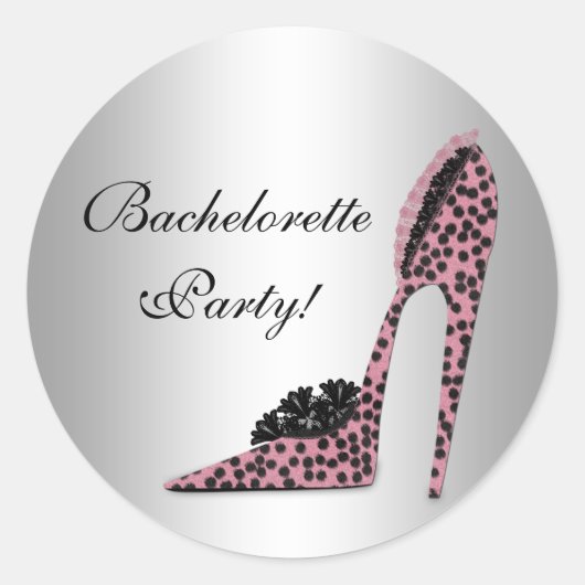 Roze Luipaard Hoge Hak Schoen Feest Sticker (Voorkant)