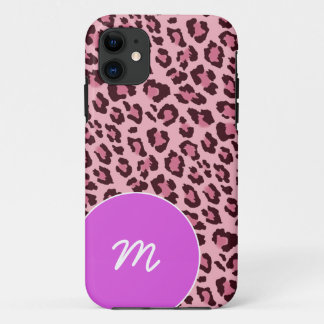 Roze luipaard Huid met monogram iPhone 11 Hoesje