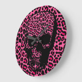 Roze luipaard huidafdruk punk schedel grote klok (Hoek)