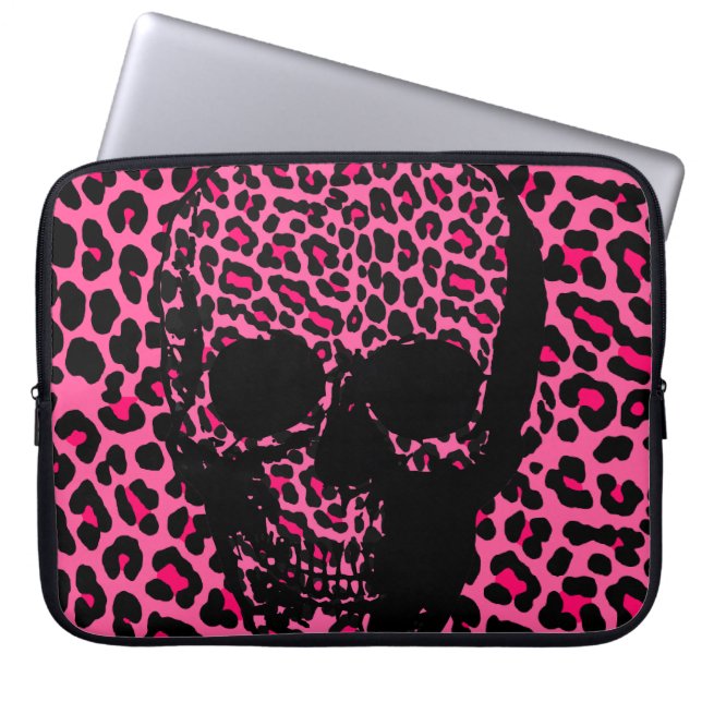 Roze luipaard huidafdruk punk schedel laptop sleeve (Voorkant)