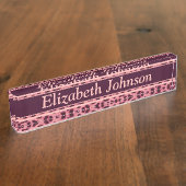 Roze luipaard huidpatroon aanpassen naambordje (Zijkant)