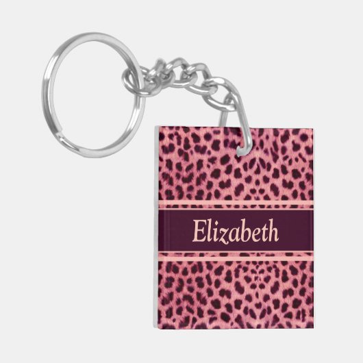 Roze luipaard huidpatroon aanpassen sleutelhanger (Voorkant Links)
