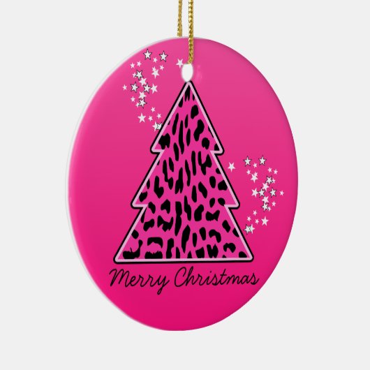 Roze Luipaard Jachtluipaard Kerstboom Keramisch Ornament (Rechts)