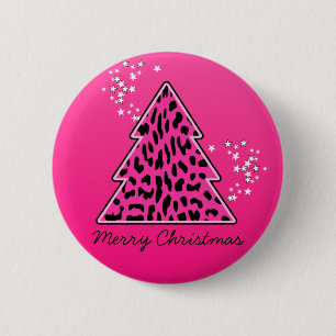 Roze Luipaard Jachtluipaard Kerstboom Ronde Button 5,7 Cm