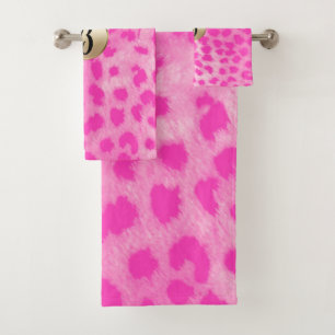 Roze Luipaard Jachtluipaard Print Chic Monogram Bad Handdoek