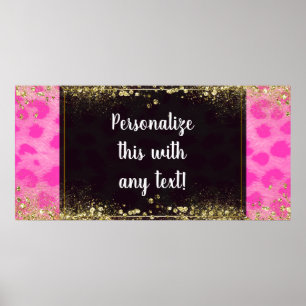Roze Luipaard Jachtluipaard Print Gouden Glitter B