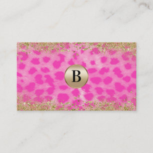 Roze Luipaard Jachtluipaard Print Gouden Glitter M Visitekaartje